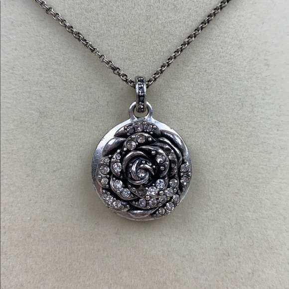 Fossil Silver Rose Sparkle Pendant Necklace Live in Sunshine Quote 18” Chain - Picture 4 of 9